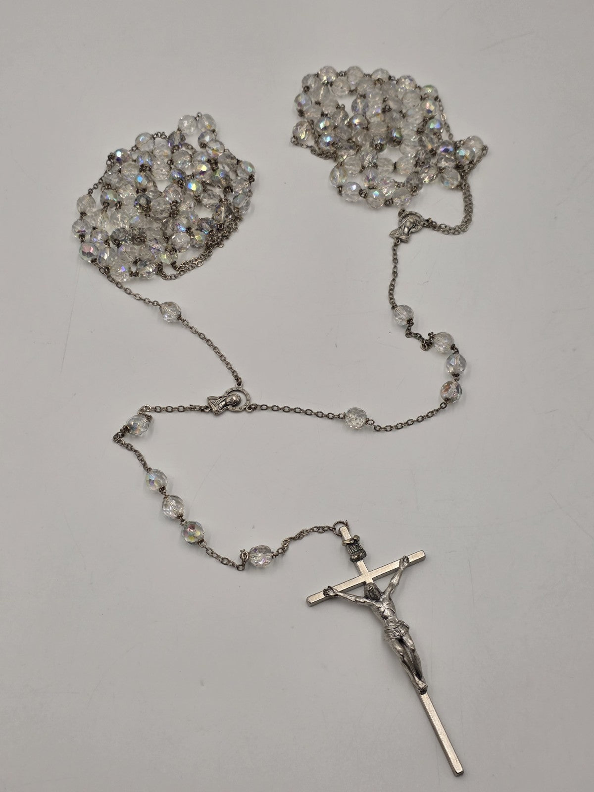Vintage Italian 51" Ceremonial Catholic Rosary stal Beads Large Crucifix
