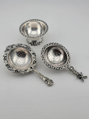Rare Antique Silver 900 Dutch Loose Leaf Tea Strainers and Rest Dish Ornate