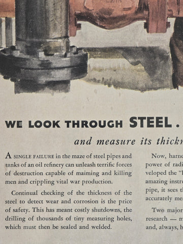 Framed Life Magazine 1944 Texaco Sky Chief Gasoline Steel Pipes Workers Vintage.