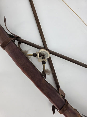 Rare Vintage Native American Bow & Arrows Tribe w/Fur & Leather 44” Long.