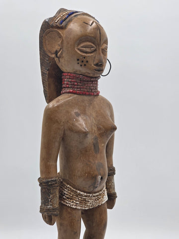 1940's Vintage Baule African Fertility Figure 15" Handcarved Wood Ivory Coast