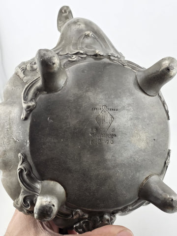 Rare Shaw & Fischer Sheffield Pewter Teapot Hinged Lid Snake Holding Fish Handle
