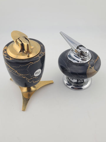 Pair Ronson Mid Century Marble Table Lighter England USA Atomic Barware Untested