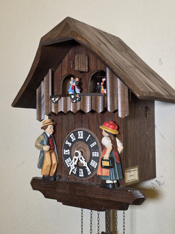 Vtg German Cuckoo Clock Regula 25 Thorens Edelweiss Music Dancing Figures. Read.