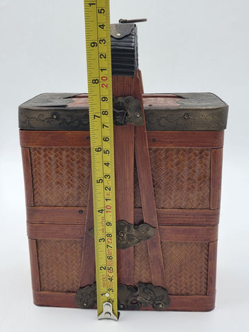 Antique Japanese Meiji Bamboo Picnic Basket Bento Box Woven Basket Complete Case