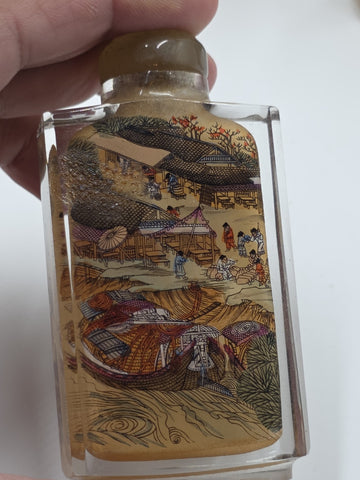 RARE RIVERSCENE CHINESE ASIAN PAINTED SET OF 6 SNUFF BOTTLES IN PRESENTATION BOX
