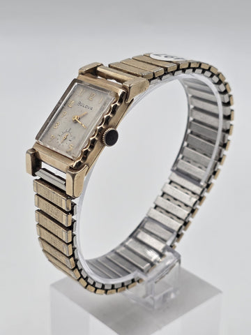 Antique 1940's Bulova Ladies 10K Gold Filled Art Deco Watch Sub Seconds. Works.