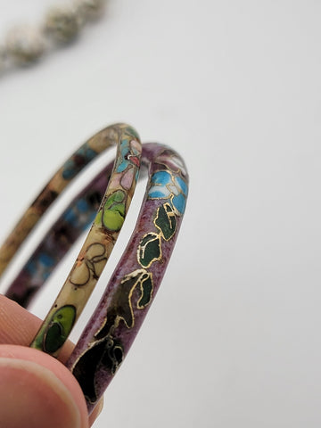 Vintage Elegent Set Of Cloisonne Accessories 2 Bracelets, Necklace & Nail Guard.