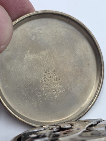 Rare Antique 1920 Gruen Guild 19  Pocket Watch GF Wadsworth Case Swiss. Works