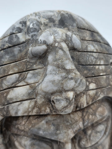 Antique Large Mayan Aztec Style Stone Tribal Ceremonial Mask Inlay 9” Statue