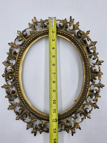 Rare Antique Baroque Victorian Ornate Gilt Brass Oval Frame Vanity Mirror/frame.