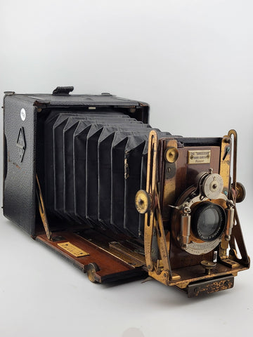 Antique F.H. Sanderson Wooden Hand Camera. Bausch & Lomb Black Bellows. Untested