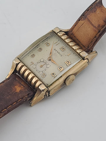 Vintage Classic Mens Deco 1950's 17j BENRUS 10K Gold Filled Dress Watch. Works