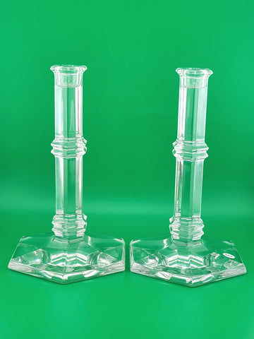Vintage Elegant Pair Of TIFFANY & CO Crystal Windham Candle Holders 8” Tall