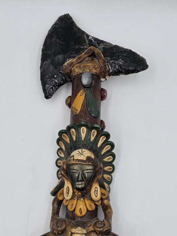 RARE VINTAGE Aztec Mayan Axe Spearhead Folk Art Sacrificial Obsidian Rain Stick