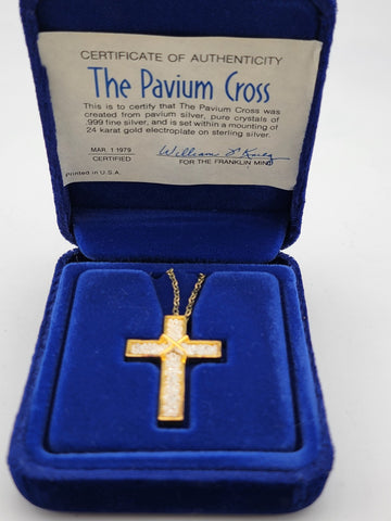 Vtg NIB Franklin Mint "The Pavium Cross" Pure Crystals .999 Silver Necklace COA