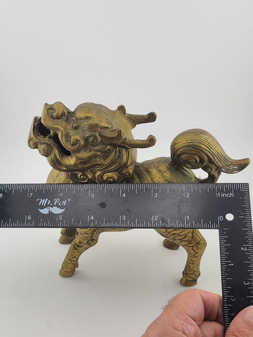 Chinese Brass Kirin Head Deer Feet Statue Incense Burner 6.5x2.25x6.5" Antique