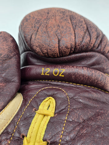 Antique 1950s Everlast 12oz Brown Leather Lace-Up Boxing Gloves Made in USA