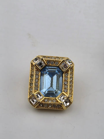 Vintage Christian Dior Blue Crystal Rhinestone Gold Tone Clip On EARRINGS Signed