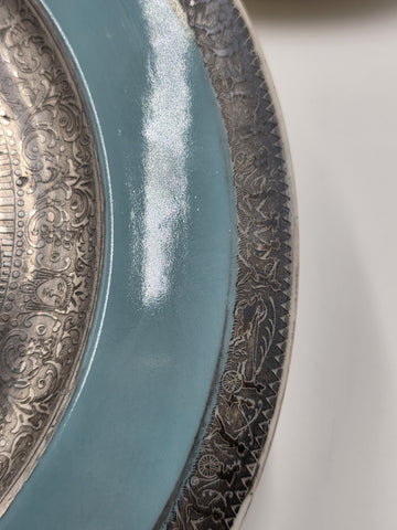 Set of 3 Antique Czech Silver Inlaid Enamel Fairy Plates c.1910 Art Nouveau