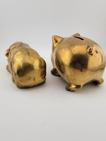 Lot Of 2 Vintage Collectible Heavy Brass Piggy Bank And Paperweight.