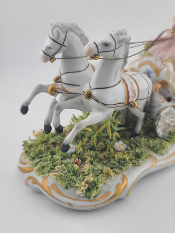 Rare Antique Capodimonte Italian Porcelain Lady Horse Carriage Lace Figurine