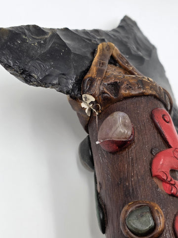 RARE VINTAGE Aztec Mayan Axe Spearhead Folk Art Sacrificial Obsidian Rain Stick