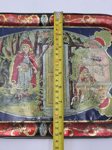 Rare Antique 1900's Collectible Tin German Red Riding Hood Serving Tray. 13 In