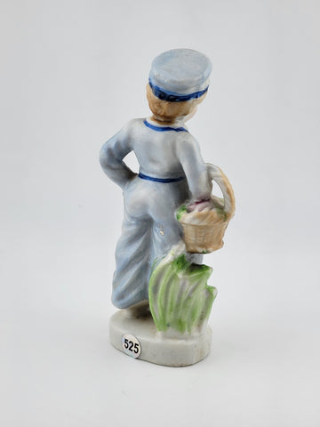 Vintage Dutch Boy with Basket Figurine Occupied Japan Porcelain 6 1/4”
