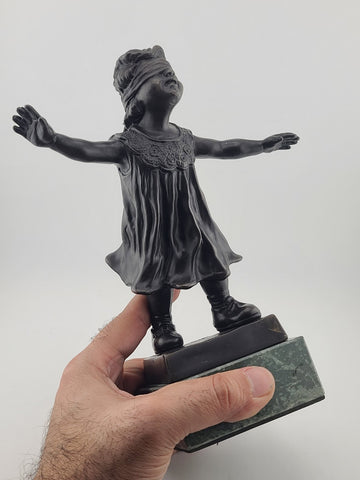 Giuseppe Ferrari, Italian(1840-1905) “Blindfold Girl” Bronze Sculpture on Marble