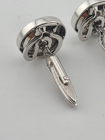 Vintage 1980's Alfred Dunhill Sterling Silver Seashell Round Cufflinks England.