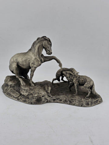 Polland Franklin Mint Pewter Horse Mare Wolves Coyotes Wildlife Animals Figurine