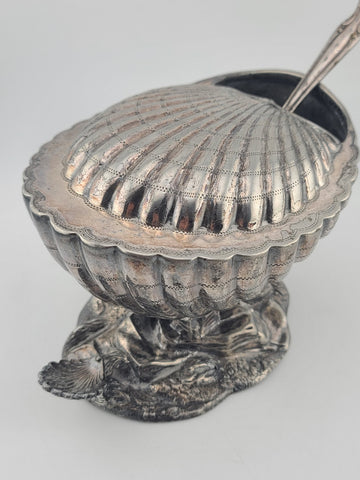 Ultra Rare Antique 19th C English Victorian Shell Shaped Silver Spoon Warmer.