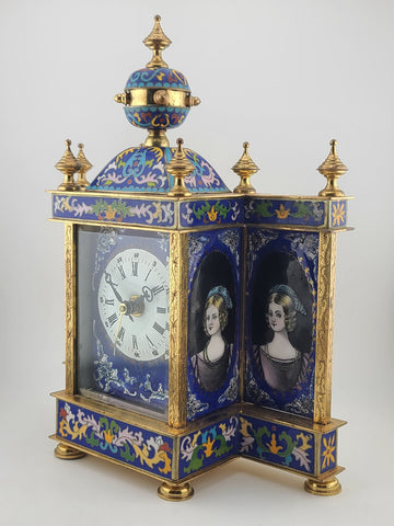 Vintage Exquisite Renaissance-Style Chinese Enamel & Cloisonne Clock. Working.