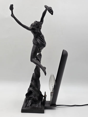 ANTIQUE ART DECO BRONZE STATUE SCULPTURE LADY FLAME LEAPER FERDINAND PRIESS LAMP