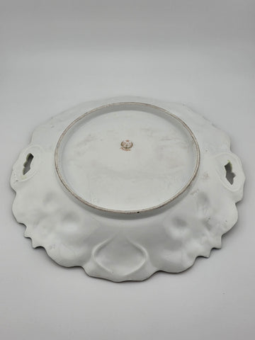 Antique R.S. PRUSSIA RED MARK PORCELAIN Plate w/ ROSES DECORATION & 2 HANDLES