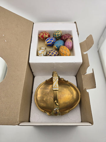Vtg The Franklin Mint Spring Egg Basket 9 Embossed 24k House of Faberge W Box.