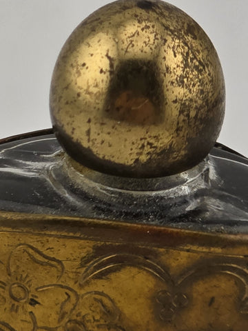 Mid Century Miniature French  Perfume Bottle in Gold Tone with Engraved Flowers.