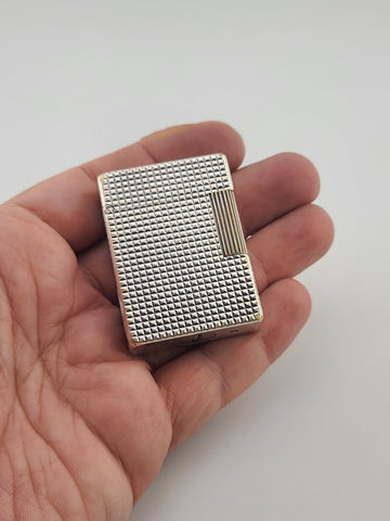 Vintage S.T. Dupont Paris Ligne 1 Diamond Pattern Silver Plated Gas Lighter