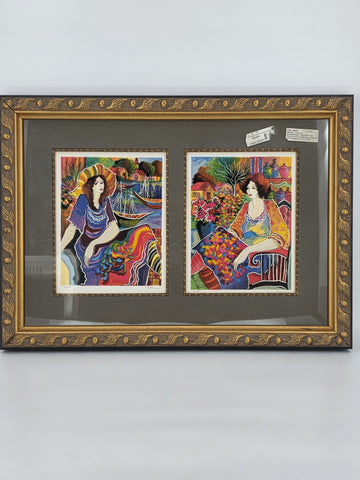 Pair Patricia Govezensky Signed Serigraph 65/375 Colorful Women Art Framed W COA