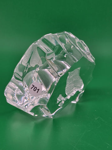 Crystal Paperweight Etched Owl On Branch Art Glass Clear