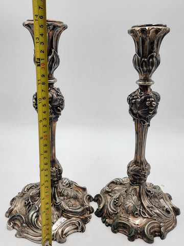 Rare Pair of Antique 1857 English Victorian Silver Plated Elkington Candlesticks