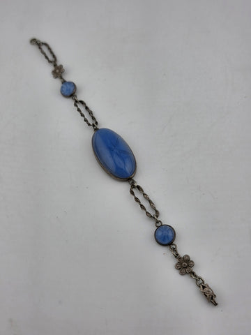 Vintage Gorgeous Art Deco Sterling Silver Faux Star Sapphire  Glass Bracelet