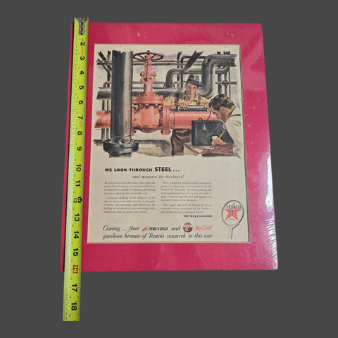 Framed Life Magazine 1944 Texaco Sky Chief Gasoline Steel Pipes Workers Vintage.