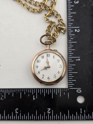 Antique 1890's Swiss Solid 800 Silver Pendant Pocket Watch Enamel Dial. Works.