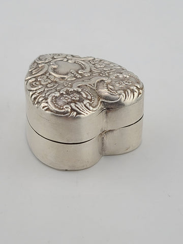 Antique 19thC Victorian Sterling Silver Heart Box Jewelry Dresser Pill Patch Box