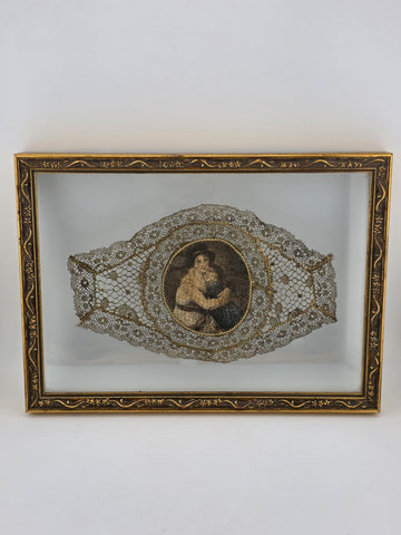 Ultra Rare Antique 1820s Lace Mounted Portrait Watercolor on Ivory Georgian Art