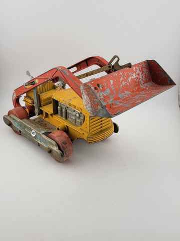 VINTAGE HUBLEY DIESEL VINT DIECAST RED/ORANGE ENML OVERHEAD TOY BULLDOZER
