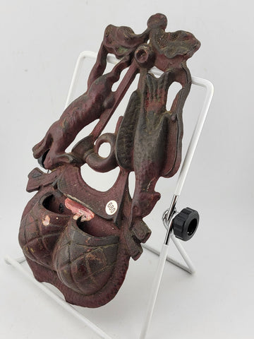 19 C original antique cast iron hunting game wall match safe wall pocket holder