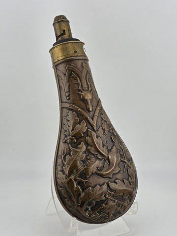 Rare Antique Original U.S. Mexican-American War “Stag & Oak Leaf” Powder Flask